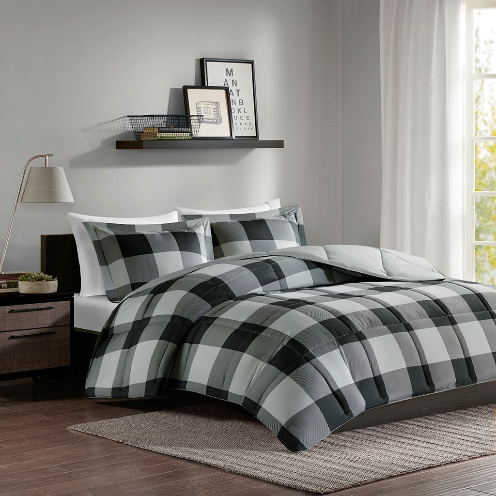 Full Queen Barrett 3m Scotchgard Down Comforter Mini Set Micro Fiber Grey Black 675716973810 Ebay