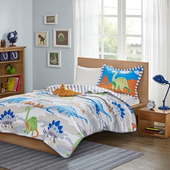 Little Foot Dinosaur Reversible Quilt Set with Throw Pillow