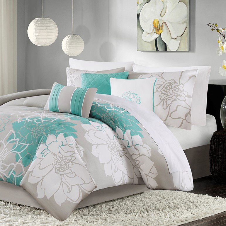 King Size Lola Comforter Set Cotton Blue Green Transition Madison