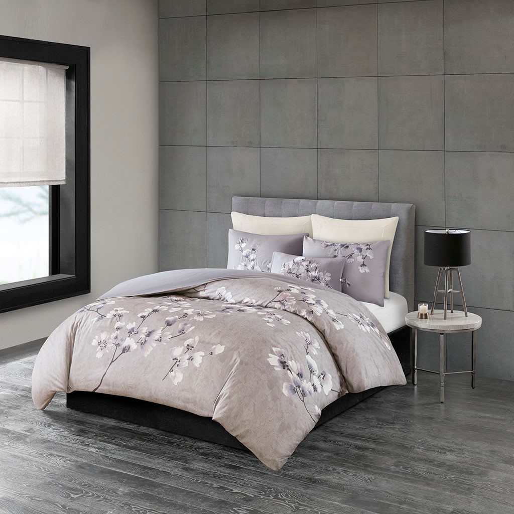 Details About Full Queen Sakura Blossom 3 Pc Cotton Sateen Printed Comforter Set Cherry Purple