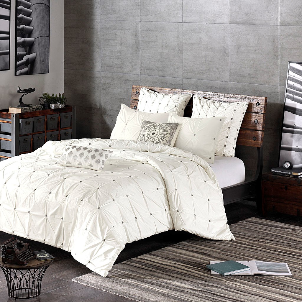 Full Queen Masie 3 Piece Sewn Cotton Comforter Set Mid Century Details About Full Queen Masie 3 Piece Sewn Cotton Comforter Set Mid Century Modern White 596