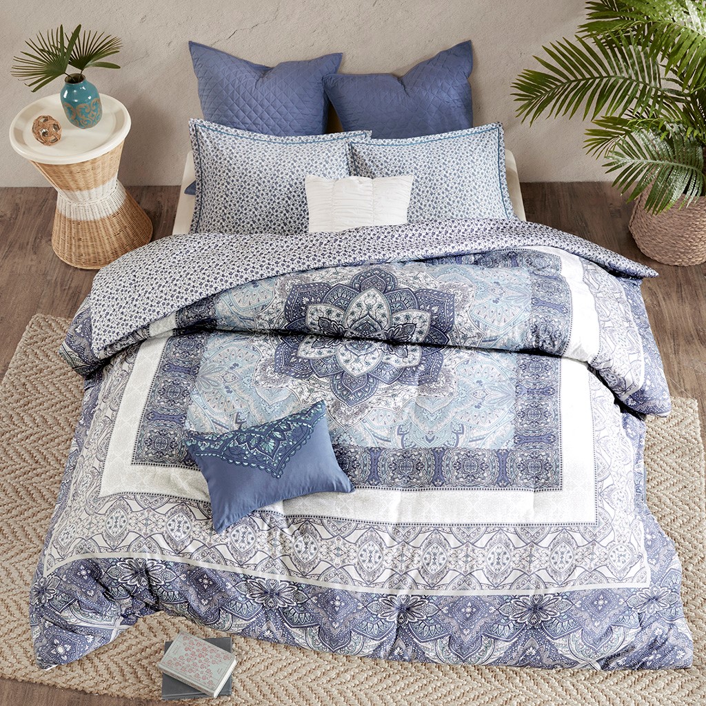 New Full Queen Maggie 7 Piece Reversible Cotton Comforter Set Blue Details About New Full Queen Maggie 7 Piece Reversible Cotton Comforter Set Blue Urban Habitat