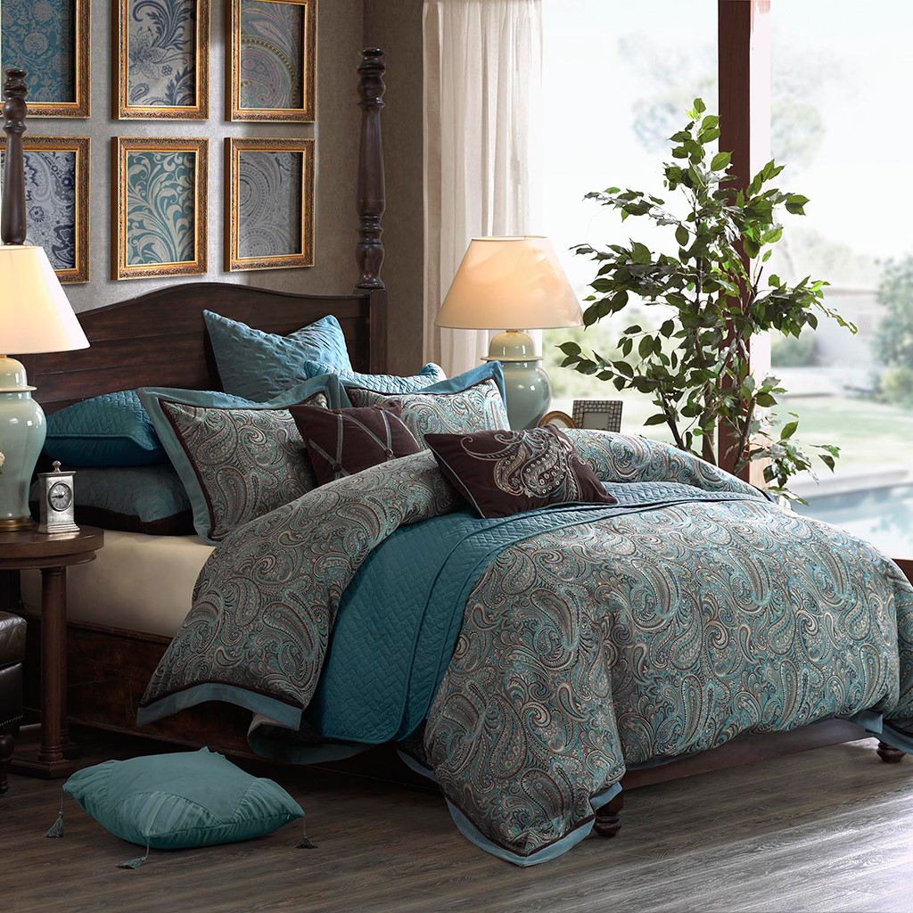 King Size Lauren Comforter Set Blue Traditional Hampton Hill Fb10