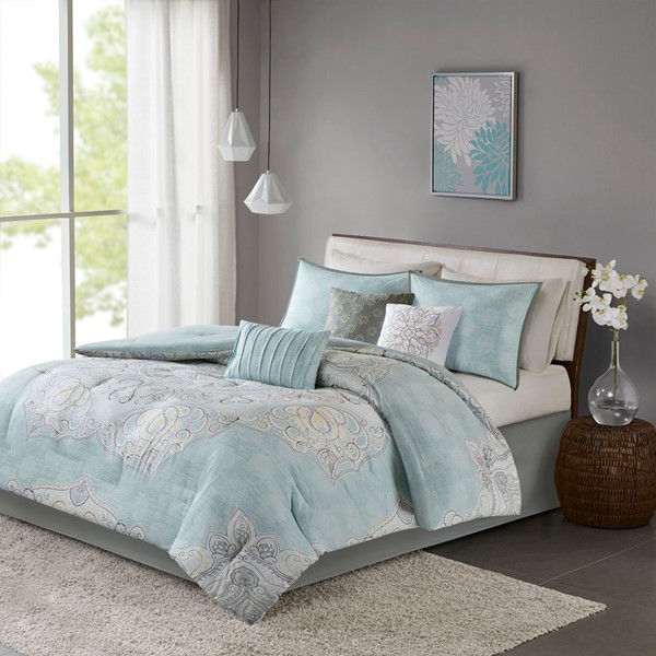 Lucinda 7 Piece Reversible Cotton Sateen Comforter Set By Madison