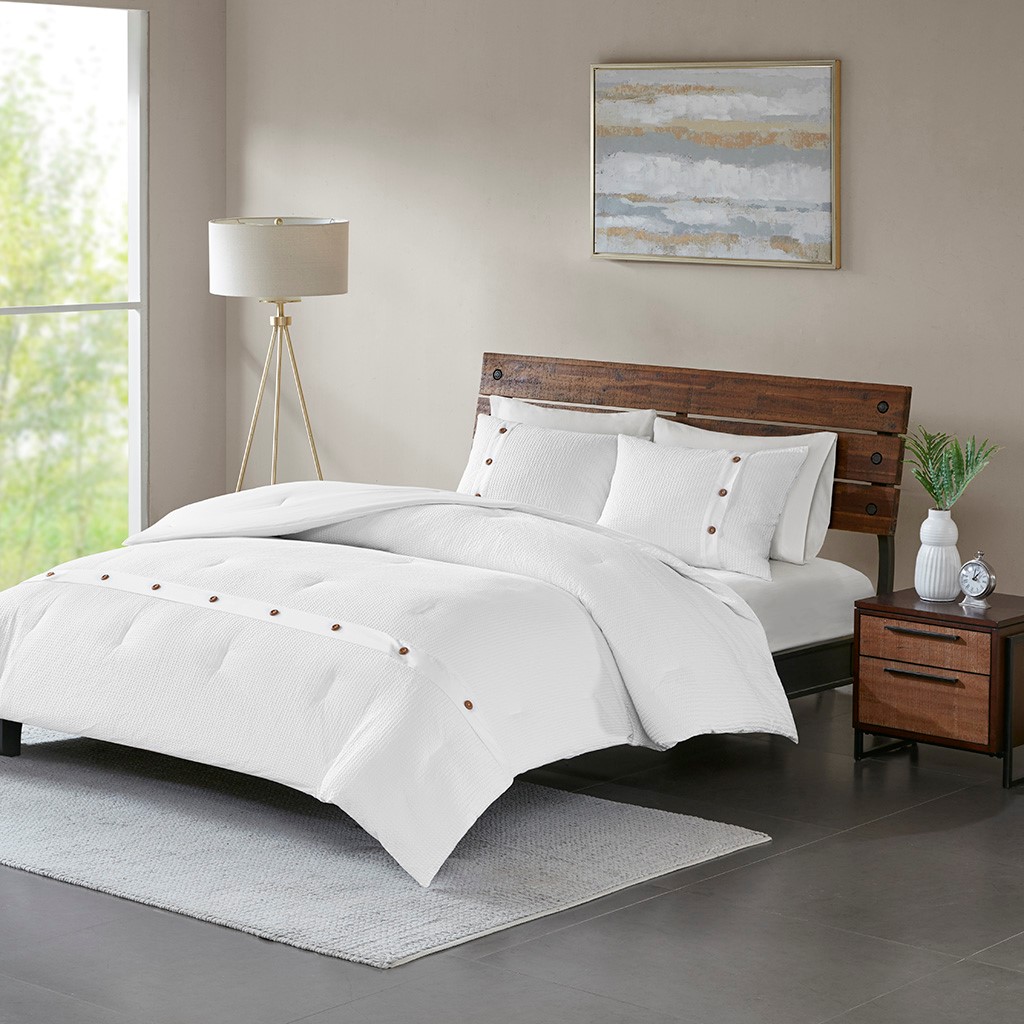 Full Queen Finley 3 Piece Cotton Waffle Weave Comforter Set White