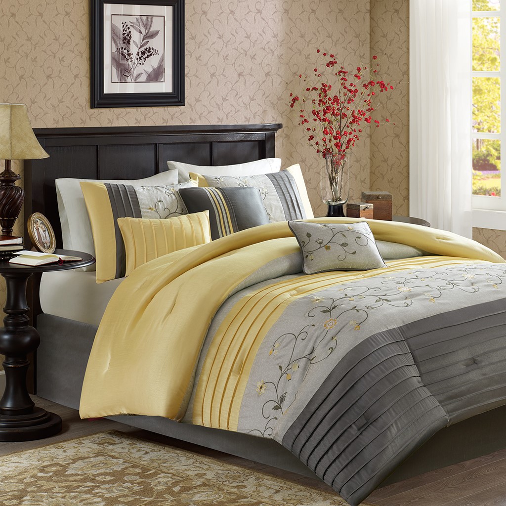 Cal King Serene Embroidered 7 Piece Comforter Set Faux ...