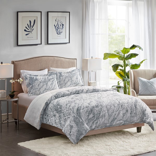 Lana Marble Faux Fur Comforter Set By Madison Park Designer Living