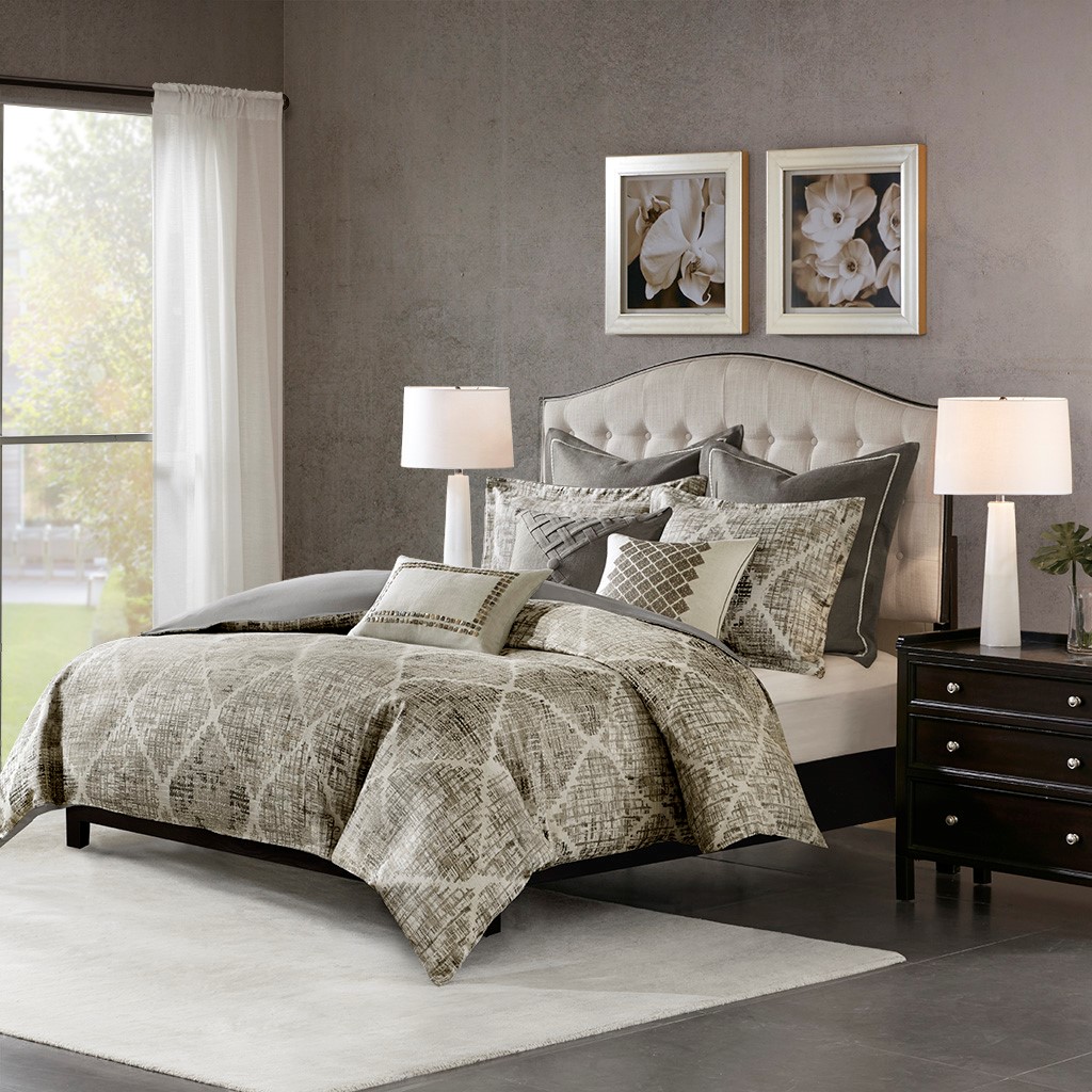 King Size Plateau Jacquard Comforter Set Grey Transition Madison