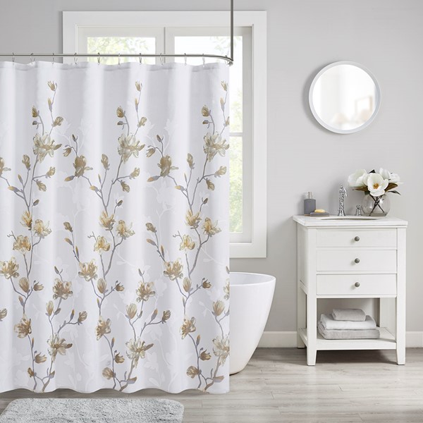 Magnolia Fl Printed Burnout Shower, Madison Park Serene 72 Inch X Embroidered Shower Curtain In Blue