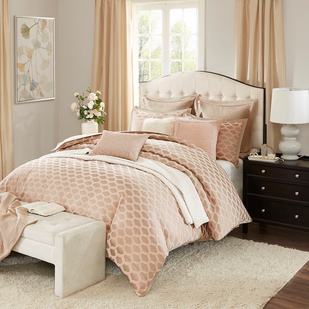 Queen Size Romance Comforter Set Faux Fur Acrylic Pink Madison