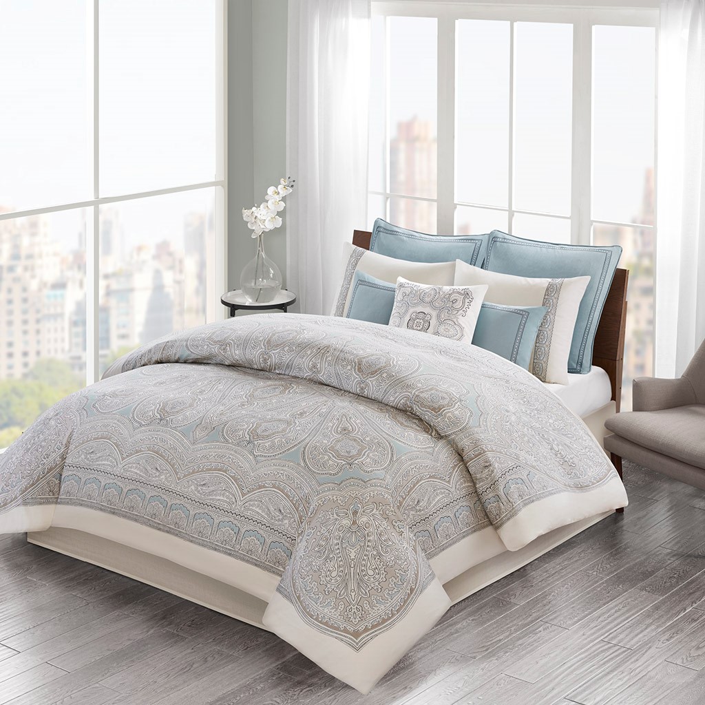 King Size Larissa Cotton Sateen Comforter Set Cotton Blue