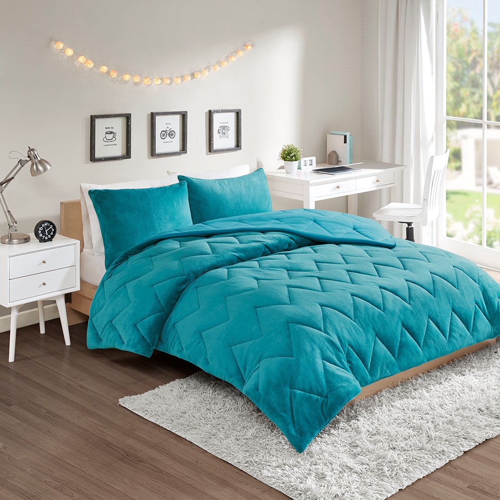 Full Queen Kai Solid Chevron Quilted Reversible Micro Fiber Details About Full Queen Kai Solid Chevron Quilted Reversible Micro Fiber Comforter Set Blue 3