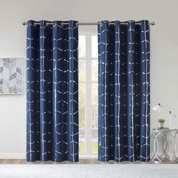 Raina Total Blackout Metallic Print Grommet Top Curtain Panel By