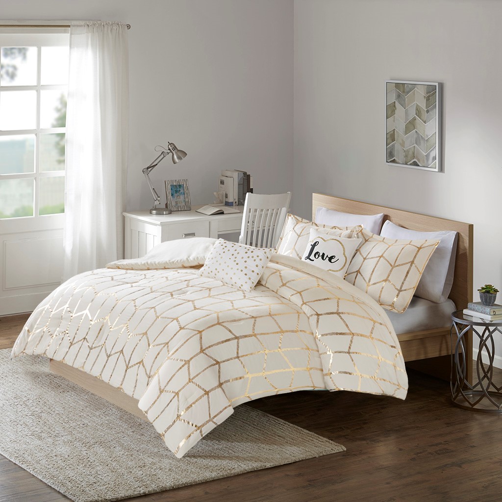 white and gold comforter twin xl