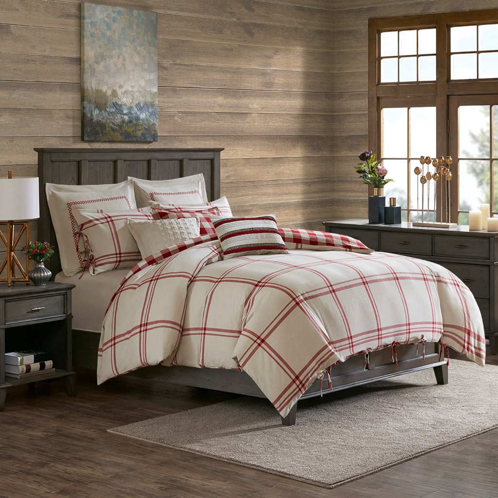 Details About Queen Willow Oak Reversible Cotton Comforter Set Farmhouse Rustic Red Signature