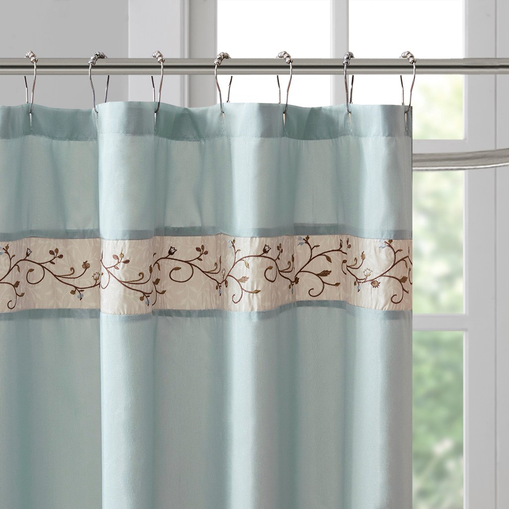 Elegant Serene Embroidered Shower Curtain Blue 72x72/"