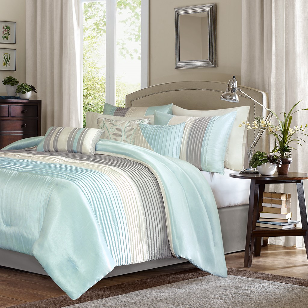 King Size New Amherst 7 Piece Comforter Set Blue Green Madison