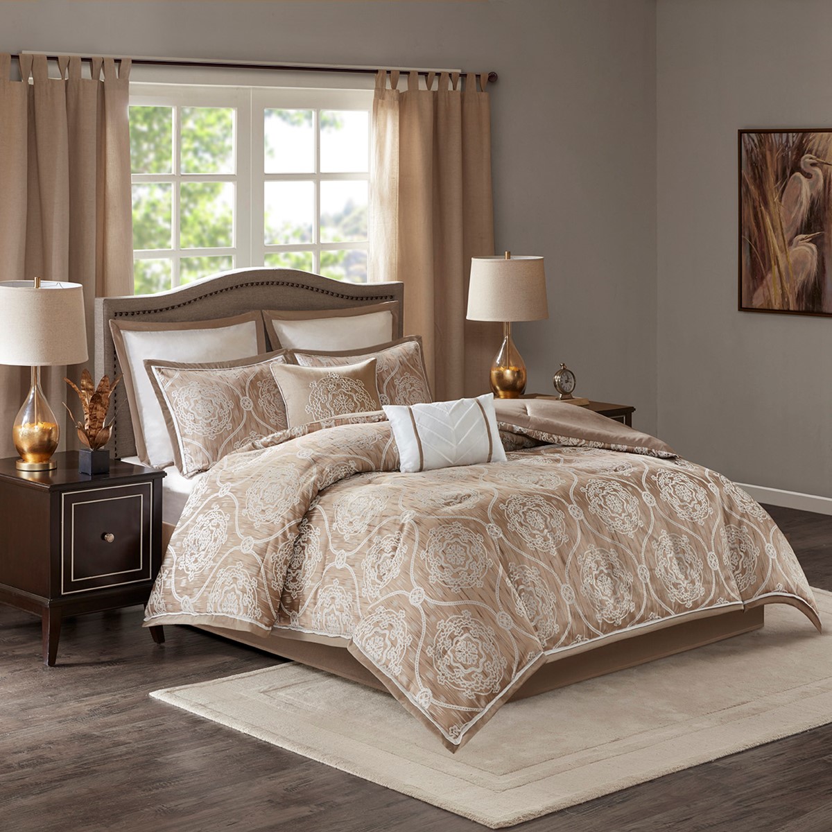 Details About New King Size Dora 8 Piece Jacquard Comforter Set Micro Fiber Brown Madison Park